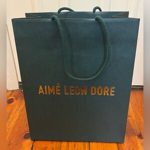 Aime’Leon Dore Paper Shopping Gift Bag Green & Gold Lettering NYC Store